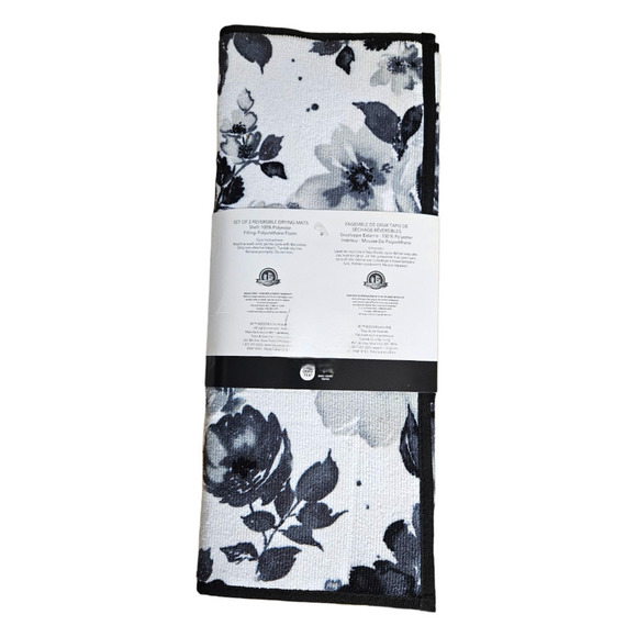 NEW KitchenAid Watercolor Floral Drying Mats 16" x 22"[Black & White](Pack of 2) - Picture 3 of 3